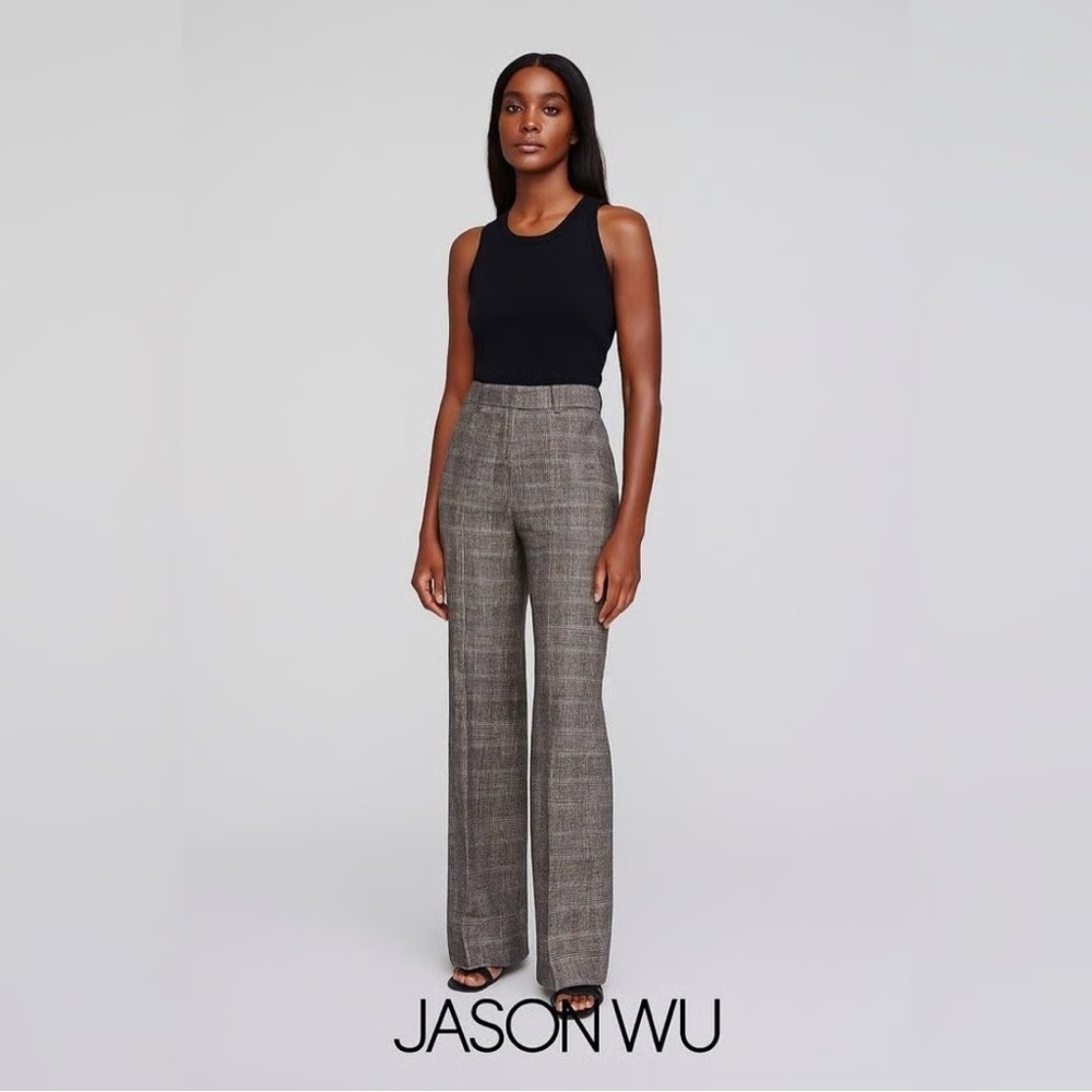 JASON WU Plaid Wide Leg Trousers- Multi Color Grey (Size 8)